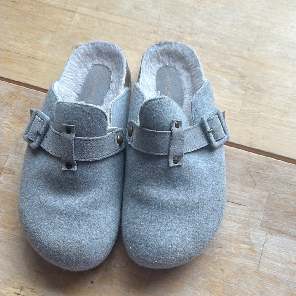 Gray Buckle Slip-On Clogs